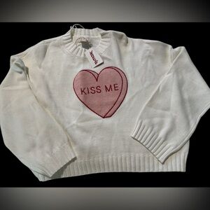 White Sweater with Pink Heart by XOXO